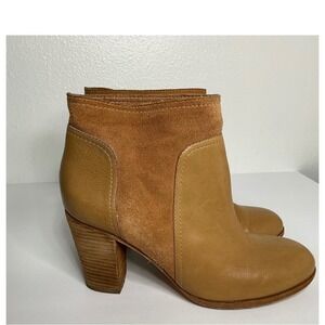 Kate Spade New York Leather Suede Ankle Boots Tan Camel Heel Booties Women's 7M
